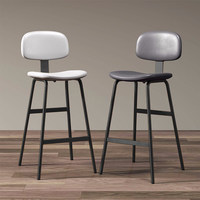 Tabouret de bar industriel en fer forgé avec dossier rembourré, siège haut minimaliste et moderne pour mobilier de bar à domicile