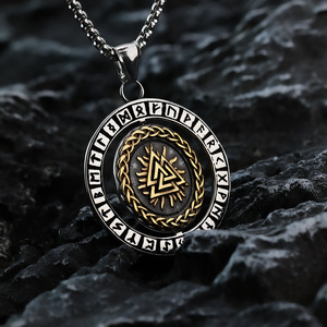 yunnique Vintage Nordic Viking Stainless Steel Pendant Rune <b>Compass</b> 360 Degree Rotating Unisex Necklace Gift - Product Image 2