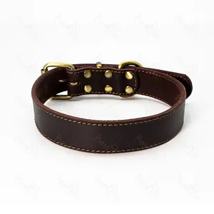 OEM Custom Logo Adjustable Genuine Leather Personalized Padded Comfort Pets Dog Leads Leather Dog Collar