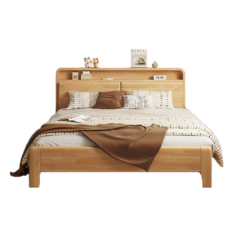 Двуспальная кровать из массива дерева, кровать на платформе с изголовьем для отелей, квартир, кровати