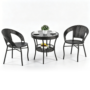 Outdoor Wicker Table and Chairs <strong>Grey</strong> PE Rattan 3 Piece <strong>Bistro</strong> <strong>Set</strong> Factory Wholesale - Product Image 2