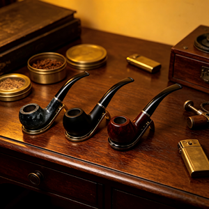 Vente en gros de 3 styles de pipes à tabac en résine bakélite, pipe à fumer classique à tige courbée avec support - Product Image 3