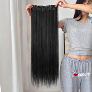 Extensions de cheveux raides Tocucc 50cm 60cm 70cm 80cm 100cm, postiche femme à cinq clips, en fibre haute température teinte - Product Image 3