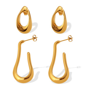 ต่างหูห่วงรูปตัวยูแบบไม่สมมาตร ชุบทอง ทำจากสแตนเลส สำหรับผู้หญิง แฟชั่นต่างหูแบบห้อย - Product Image 5