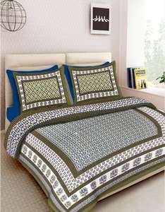 ผ้าปูที่นอนลายพิมพ์บล็อกด้วยมือ ดีไซน์หรูหรา ลายบากรูอินเดีย ผ้าฝ้ายแท้ 100% สีธรรมชาติ ดีไซน์ยอดนิยม - Product Image 5