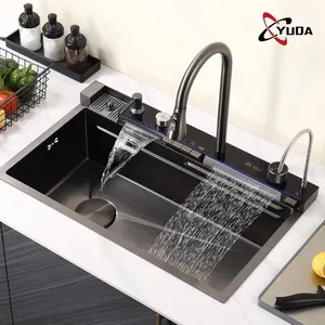 New Style Under mount Multifunktions-Luxus-Küchen spülen Nano Waterfall Digital Display Wasserhahn Küchen spülen