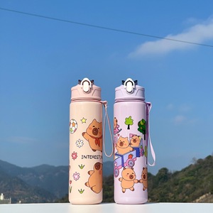 Novo estilo Kapibara copos de água cor sólida portátil plástico palha de alta aparência espaço copo para homens mulheres crianças para viagens Tours - Product Image 2