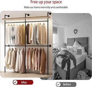 Industrial Pipe Clothes Racks with Shelves <strong>Wall</strong> Mounted Heavy Duty Industrial Pipe <strong>Shelving</strong> - Product Image 4