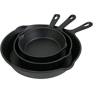 <span class=keywords><strong>DEBIEN</strong></span> Batterie de cuisine en fonte 6/8/10 pouces, écologique, pré-culottée, antiadhésive, ensemble de 3 pièces, design minimaliste, pour barbecue extérieur - Product Image 5