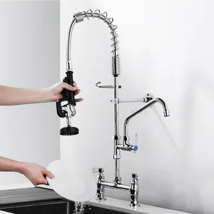 Commercial Kitchen Sink Faucet Deck Mount 3 Ways Pull Down Sprayer Pre Rinse Sink Faucet