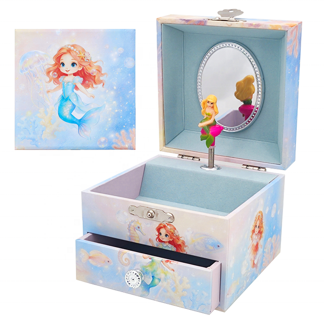 Jakos Wooden Music Box-Mermaid-Themed Toy Music Box for Girls' Birthday & Christmas MDF Material Wind-Up Sound Duration