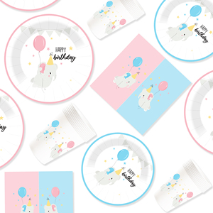 Juego de vajilla desechable DAMAI para fiesta de cumpleaños, platos de papel rosa y azul con diseño floral para suministros de cumpleaños infantiles, para 8 personas. - Product Image 3