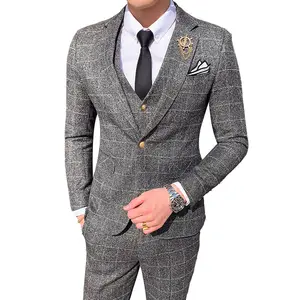 Популярные, свадебные, деловые, мужские Блейзер праздничный костюм жилет блейзера и штанов комплект мужской Комплект из трех предметов
