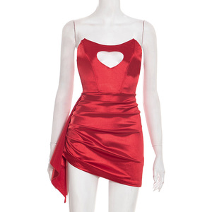 Spaghetti Strap Dress - Red Knee Length Party Wear