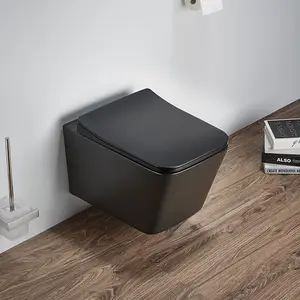 Sıcak satış yüksek kaliteli seramik modern banyo wc kare mat siyah duvar asılı tuvalet avrupa pazarı için