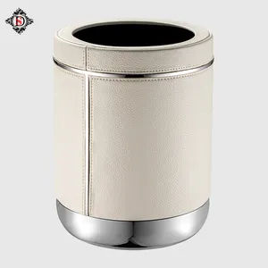 Hotel Metal Bins Custom Wholesale Double Layer Silver 304 Stainless Steel Trash Can Luxury Bathroom Room Trash Can