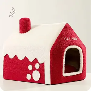 Casa navideña para mascotas, tienda de campaña para perros y gatos completamente cerrada, cojín lavable de felpa suave y transpirable, ideal para mascotas pequeñas, medianas y grandes - Product Image 6