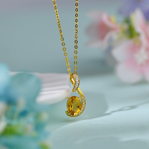 เครื่องประดับหรูหราสำหรับผู้หญิง ขายดี สร้อยคอทองคำแท้ 14K ประดับเพชรแล็บโกรว์ รูปไข่ พร้อมจี้ซิทริน - Product Image 6