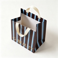 Sacs en papier kraft personnalisés avec poignées en coton, sacs de shopping en papier rayés en gros avec logo imprimé pour l'emballage de cadeaux de détail