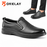 Chaussures de ville décontractées légères pour hommes en cuir véritable lisse noir avec logo personnalisé, vente en gros directe usine