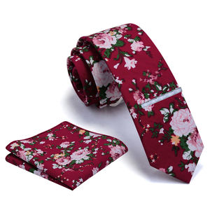 Großhandel Herren Baumwolle gedruckt Blumen Skinny Neck Krawatten 6cm Krawatte mit Pocket Square Hanky Tie Clip Set - Product Image 5