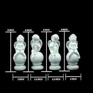 ชุดตุ๊กตานางฟ้าสีขาวสี่ตัว นั่งบนทรงกลมมีพื้นผิว รูปปั้นเคอรูบสำหรับตกแต่งชั้นหนังสือและบ้าน - Product Image 4