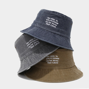 Chapeau de pêcheur en denim pour homme et <span class=keywords><strong>femme</strong></span>, 1 pièce, lettres brodées, logo personnalisé, délavé, vintage - Product Image 2