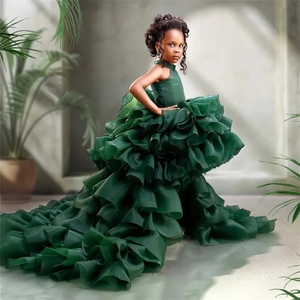 Abito lungo verde per <span class=keywords><strong>bambina</strong></span>, a strati in tulle, con collo alto, per feste di <span class=keywords><strong>compleanno</strong></span>, damigelle d'onore, matrimoni, personalizzabile, per servizi fotografici - Product Image 3