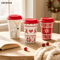Vente en gros en stock, tasses à café de voyage en céramique personnalisées de 420 ml, tasses en porcelaine de Noël avec couvercle, cadeau de Noël