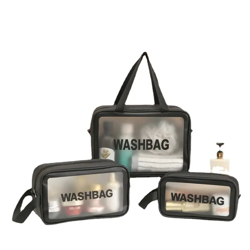 Custom Waterproof Makeup Storage Pouch Women Portable Travel Wash Bag Clear PVC Cosmetic Bag Set