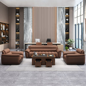 طقم كنب مكتبي جلدي فاخر باللون البني على الطراز الإيطالي وأثاث مكتبي وكنب مكتبي - Product Image 2