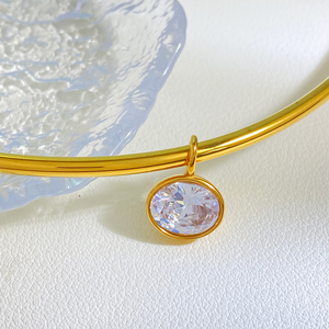 18K PVD Gold Plate Stainless Steel <strong>Necklace</strong> Classic White Circle Shaped Zircon Pendant <strong>Choker</strong> <strong>Necklace</strong> - Product Image 2
