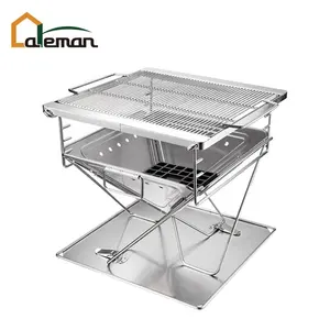 Deluxe 400mm grande portatile in acciaio inox 304 # <span class=keywords><strong>Barbecue</strong></span> Grill Fire Pit camino <span class=keywords><strong>Barbecue</strong></span> pieghevole pieghevole rapido con Base argento - Product Image 1