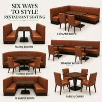 Table carrée en bois Ron Group pour café industriel, chaise haute personnalisée, banquette en cuir courbée, mobilier de restaurant