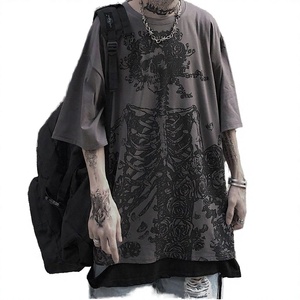 Camiseta de manga corta para hombre con estampado digital de calavera gótica, estilo punk, ajuste regular, de punto, streetwear, antiarrugas - Product Image 2