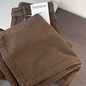 Vente en gros de <span class=keywords><strong>jeans</strong></span> taille haute à jambe droite pour femmes style baggy vintage coupe ample marron Streetwear pantalon à jambes larges - Product Image 1