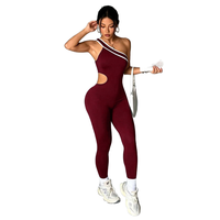 Combinaison de fitness et yoga pour femme, style Pilates, color block, asymétrique à une épaule, avec découpes à la taille, jambe longue, tenue de sport
