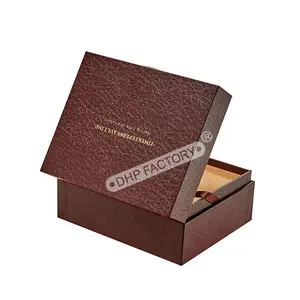 Custom Logo Flap Lid Luxury Jewelry Product Gift Presentation Packaging Rigid Cardboard Wrap with Brown Pu Leather Watch Box