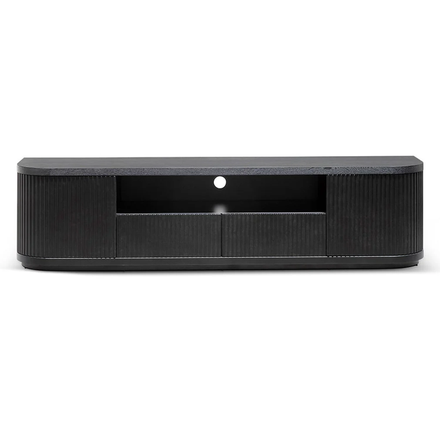 NOVA Modern Black 2m Fluted Entertainment Center Unit Solid Wood Muebles TV Stand for Living Room Furniture Side Cabinets