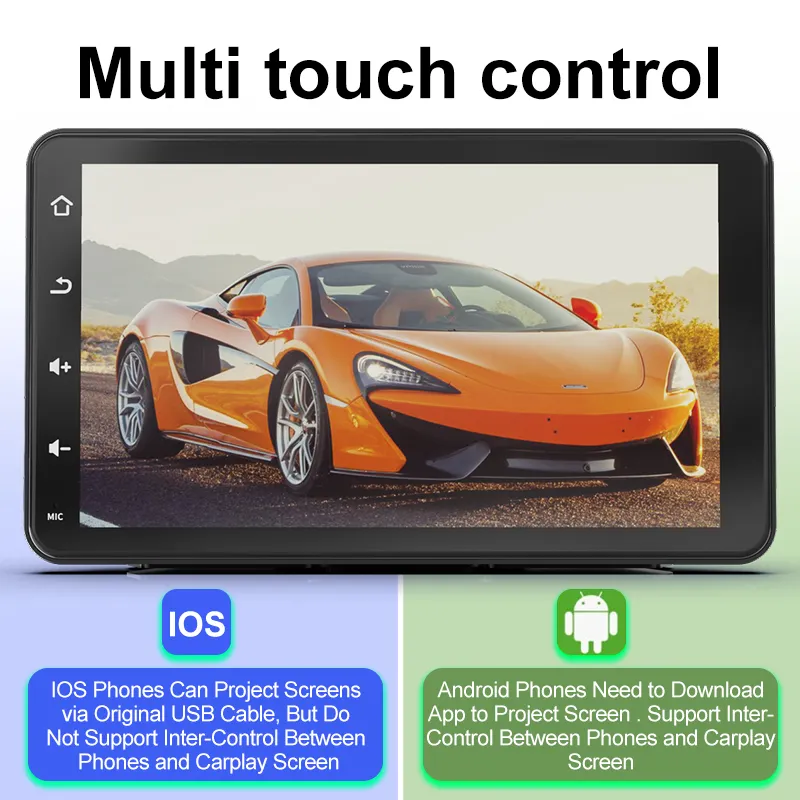 Autoradio con collegamento a specchio Touch Screen lettore multimediale per Auto Android Auto portatile da 7 pollici Wireless Carplay