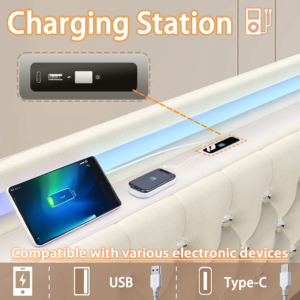 Gestoffeerd <span class=keywords><strong>Bed</strong></span> <span class=keywords><strong>160X200Cm</strong></span> Met Bluetooth Speakers, Meerkleurige Led-Lamp, Usb & Type-C Laadstation, Opbergruimte Met 4 Laden - Product Image 6