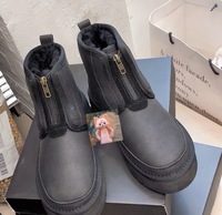 Nouvelles bottes d'hiver pour femmes en cuir véritable à semelle épaisse, style personnalisé, avec fermeture éclair avant, plateforme, semelle plate, tige courte et garniture en fourrure