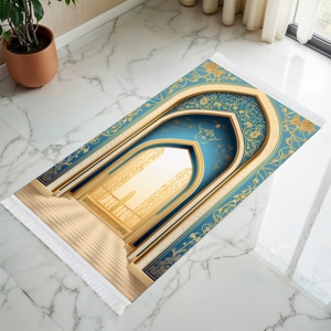 Vendita diretta della fabbrica Tappeto stampato moderno per la preghiera di famiglia pieghevole morbido Tappetino moderno da viaggio a casa coperta islamica portatile - Product Image 5