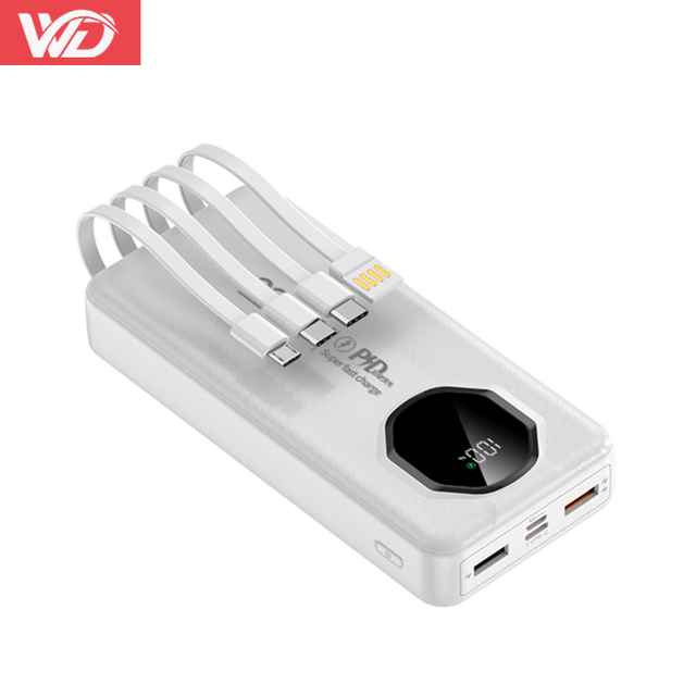 PD 22.5W Fast Charging Power Bank 10000mah Built in 4 Cables Outdoor Portable Powerbank With Digital Display USB-C Output 20000