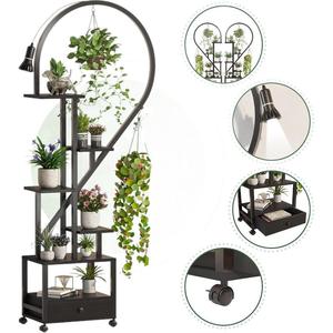 Yuka LED <b>Plant</b> Stand Black Multifunctional Foldable Shelf With <b>Light</b> For Home Balcony Garden Decor - Product Image 5