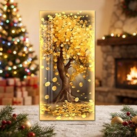 Peinture en porcelaine LED de luxe avec arbre de la fortune doré moderne et cristal LED, grande taille, très vendue