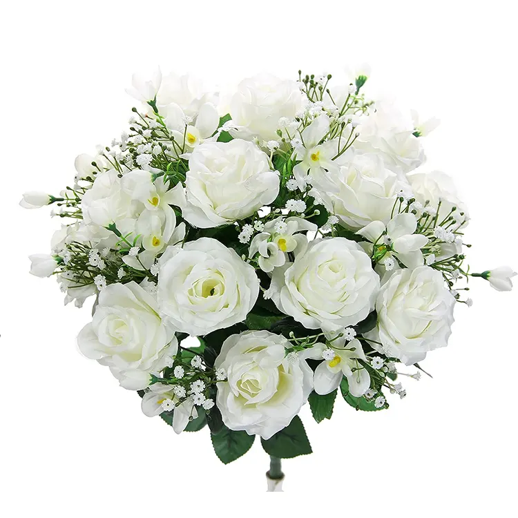 18 Hastes Artificiais Rose Buds Mixed Flower Bush Silk Rose Flores Nupcial Bouquet Casamento Home Decorações