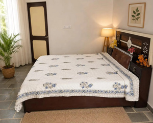 MALONI CREATIONS Hand Block Print Floral Cotton Razai <b>Quilt</b> Boho Style Home <b>Bedding</b> - Product Image 4