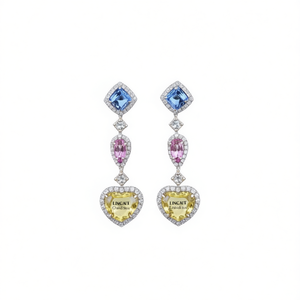 Boucles d'oreilles pendantes en cristal coloré LINCAIT, forme cœur, zircon taille princesse, sertissage clos, bijoux romantiques pour femme, idéales pour les soirées - Product Image 1