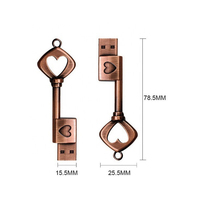 Clé USB en métal en forme de cœur (bronze + rouge) – Clé USB haute vitesse, clé mémoire flash originale, cadeaux, 16 Go, clés USB mignonnes
